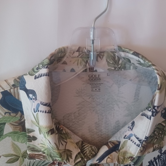 Golf Gods Australia Cool Tech Performance Golf Polo Jungle King Print Size L EUC - Picture 6 of 6